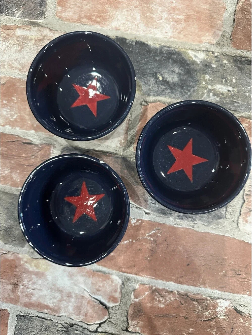 dine by HD Designs Ceramic Bowl Set 3pc Blue/Red Star Round Glossy Safe